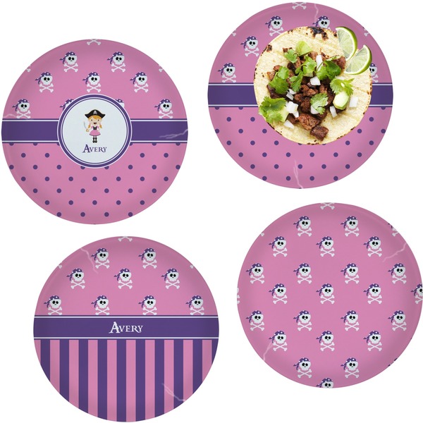 Custom Pink Pirate Set of 4 Glass Lunch / Dinner Plate 10" (Personalized)