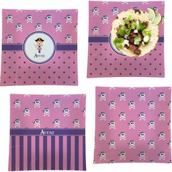 Pink Pirate Set of 4 Glass Square Lunch / Dinner Plate 9.5" (Personalized)