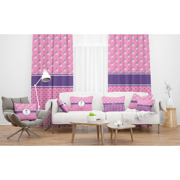 Pink Pirate Sheer and Custom Curtains in Room with Matching Pillows