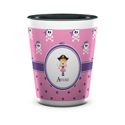 Pink Pirate Ceramic Shot Glass - 1.5 oz - Two Tone - Set of 4 (Personalized)