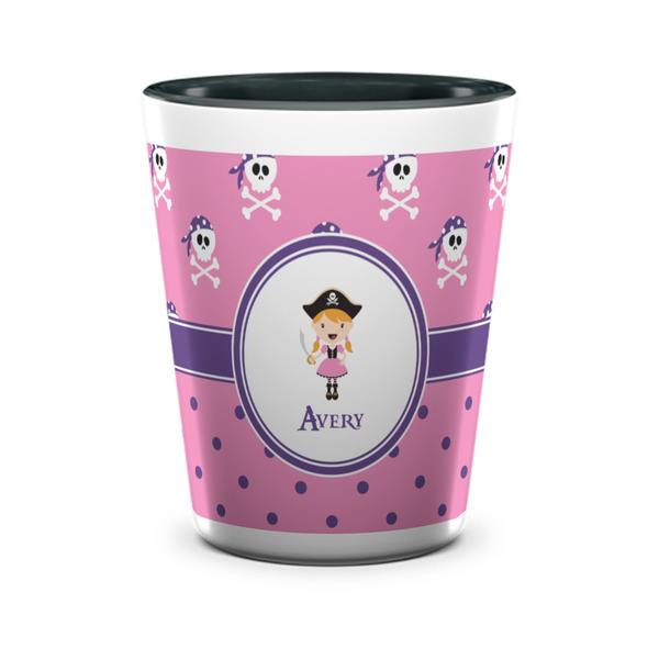 Custom Pink Pirate Ceramic Shot Glass - 1.5 oz - Two Tone - Set of 4 (Personalized)