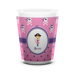 Pink Pirate Ceramic Shot Glass - 1.5 oz - White - Set of 4 (Personalized)
