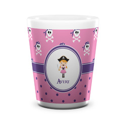 Pink Pirate Ceramic Shot Glass - 1.5 oz - White - Set of 4 (Personalized)