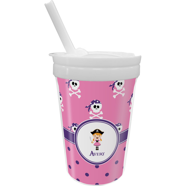 Custom Pink Pirate Sippy Cup with Straw (Personalized)