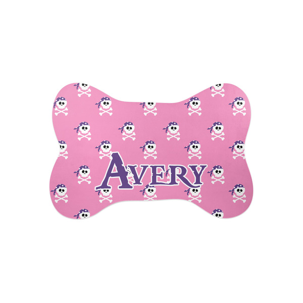 Custom Pink Pirate Bone Shaped Dog Food Mat (Small) (Personalized)