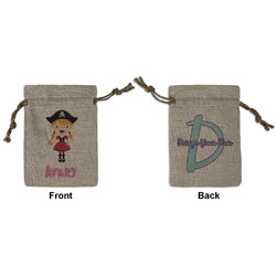 Pink Pirate Small Burlap Gift Bag - Front & Back (Personalized)