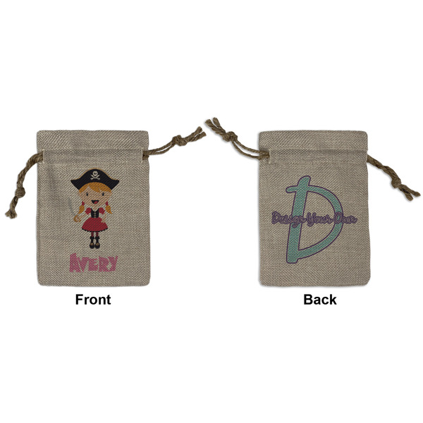 Custom Pink Pirate Small Burlap Gift Bag - Front & Back (Personalized)