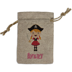 Pink Pirate Small Burlap Gift Bag - Front (Personalized)