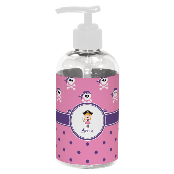 Custom Pink Pirate Plastic Soap / Lotion Dispenser (8 oz - Small - White) (Personalized)