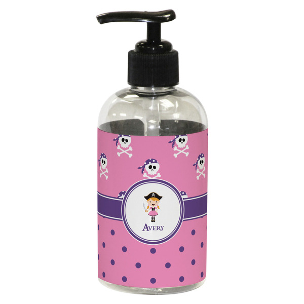 Custom Pink Pirate Plastic Soap / Lotion Dispenser (8 oz - Small - Black) (Personalized)