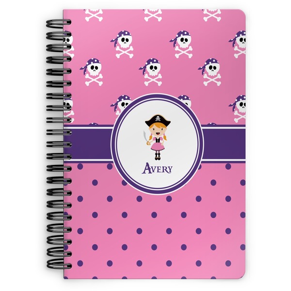Custom Pink Pirate Spiral Notebook - 7x10 w/ Name or Text
