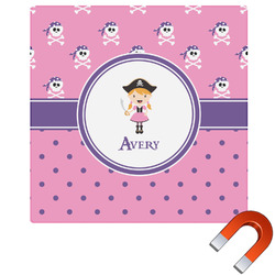 Pink Pirate Square Car Magnet - 6" (Personalized)