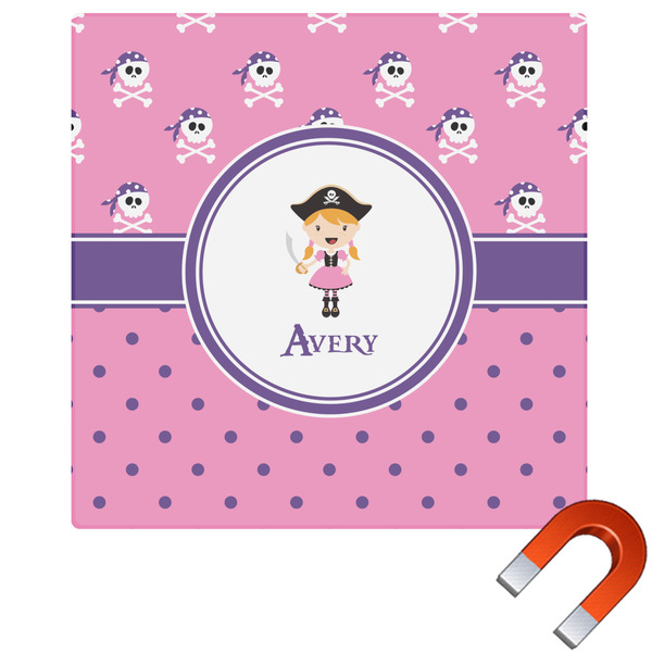Custom Pink Pirate Square Car Magnet - 6" (Personalized)