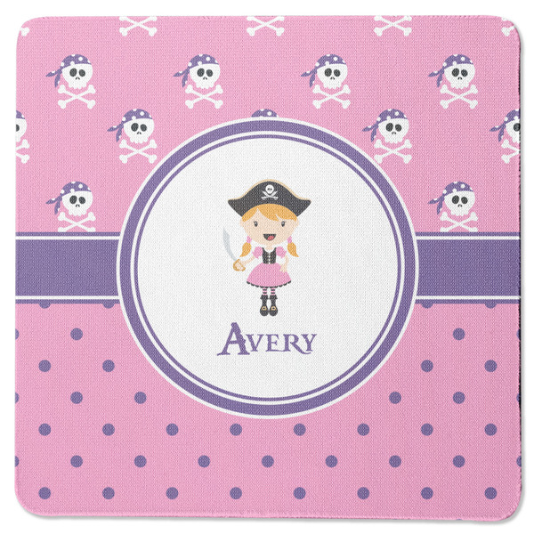 Custom Pink Pirate Square Rubber Backed Coaster (Personalized)