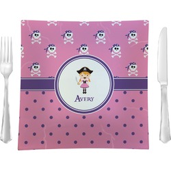 Pink Pirate 9.5" Glass Square Lunch / Dinner Plate- Single or Set of 4 (Personalized)