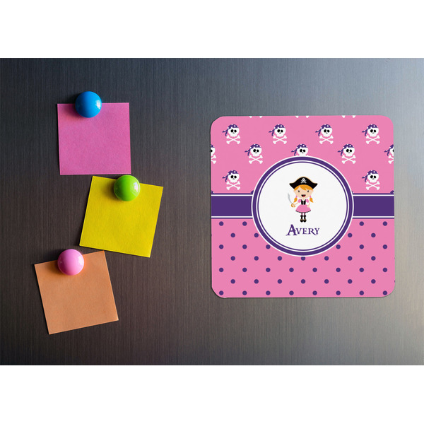 Pink Pirate Square Fridge Magnet - LIFESTYLE