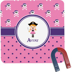Pink Pirate Square Fridge Magnet (Personalized)