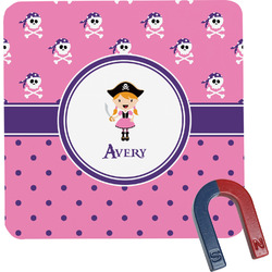 Pink Pirate Square Fridge Magnet (Personalized)