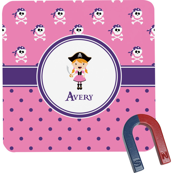 Custom Pink Pirate Square Fridge Magnet (Personalized)