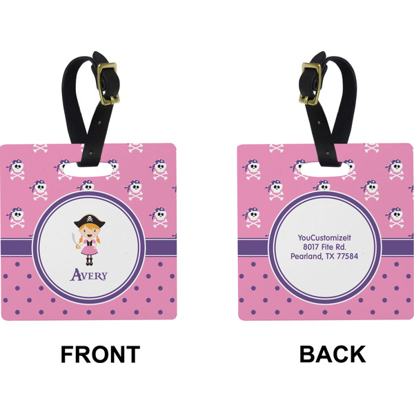 Pink Pirate Square Luggage Tag (Front + Back)