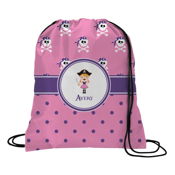 Custom Pink Pirate Drawstring Backpack - Medium (Personalized)