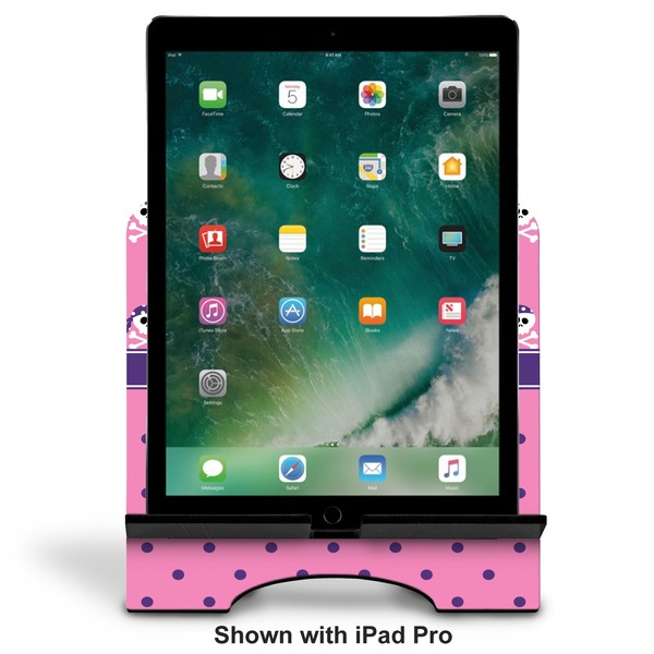 Pink Pirate Stylized Tablet Stand - Front with ipad