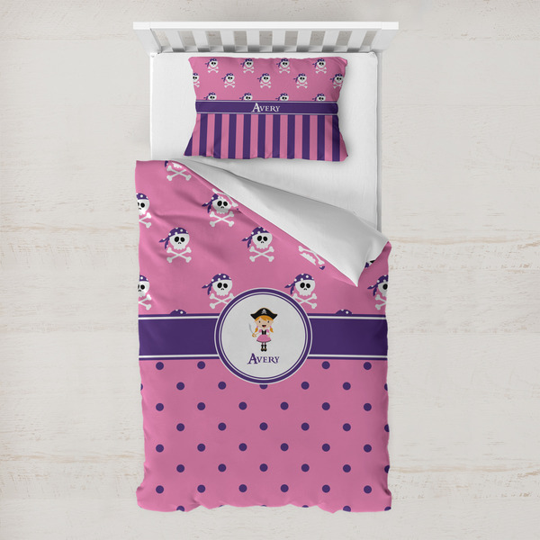Custom Pink Pirate Toddler Bedding Set - With Pillowcase (Personalized)