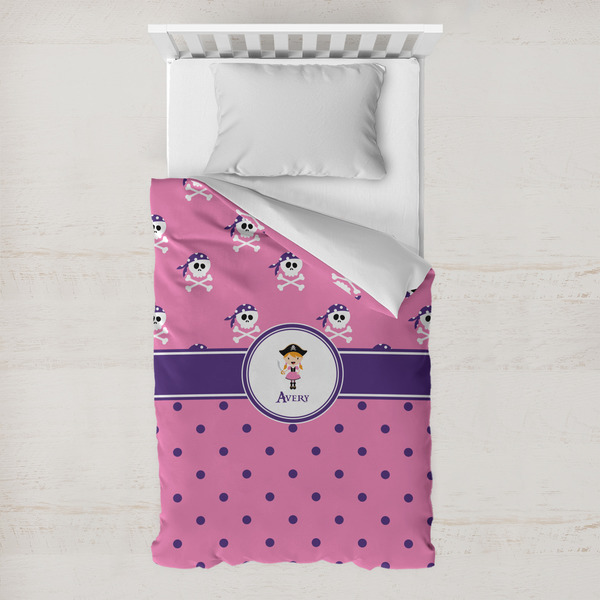 Custom Pink Pirate Toddler Duvet Cover w/ Name or Text