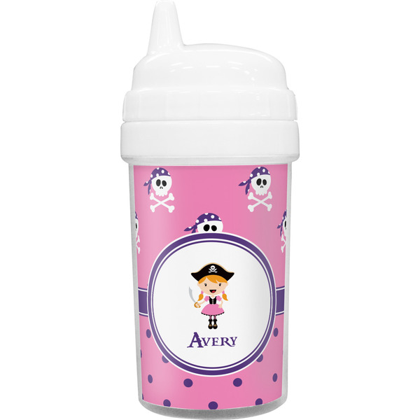 Custom Pink Pirate Toddler Sippy Cup (Personalized)