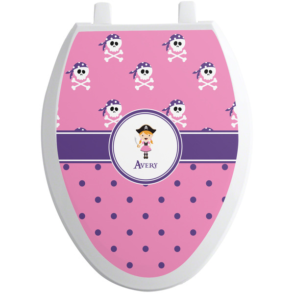 Custom Pink Pirate Toilet Seat Decal - Elongated (Personalized)