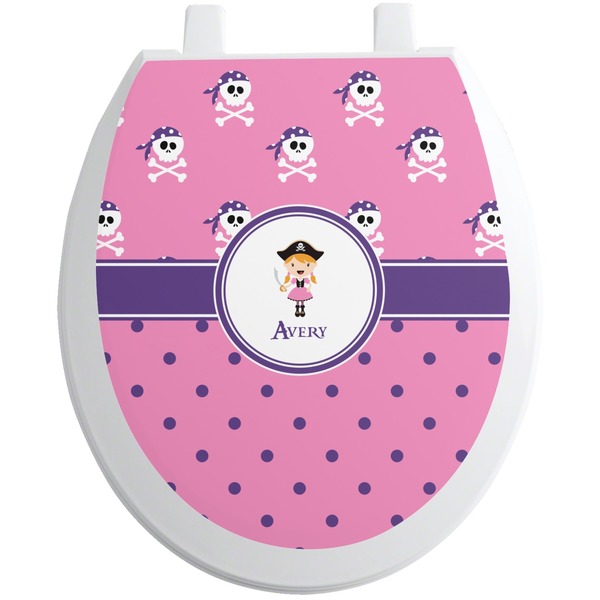 Custom Pink Pirate Toilet Seat Decal - Round (Personalized)