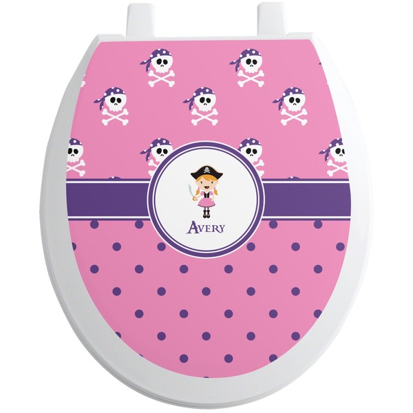 Custom Pink Pirate Toilet Seat Decal - Round (Personalized)