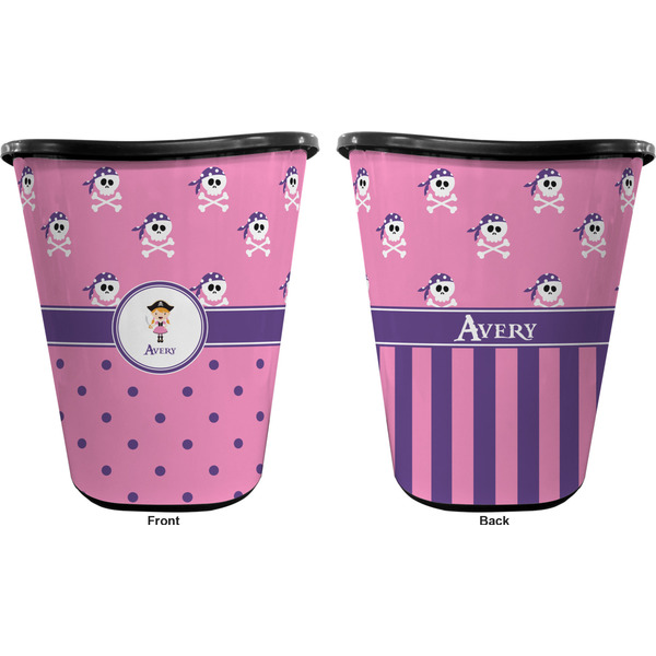 Pink Pirate Trash Can Black - Front and Back - Apvl