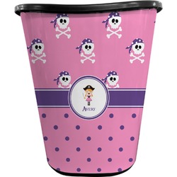 Pink Pirate Waste Basket - Single Sided (Black) (Personalized)