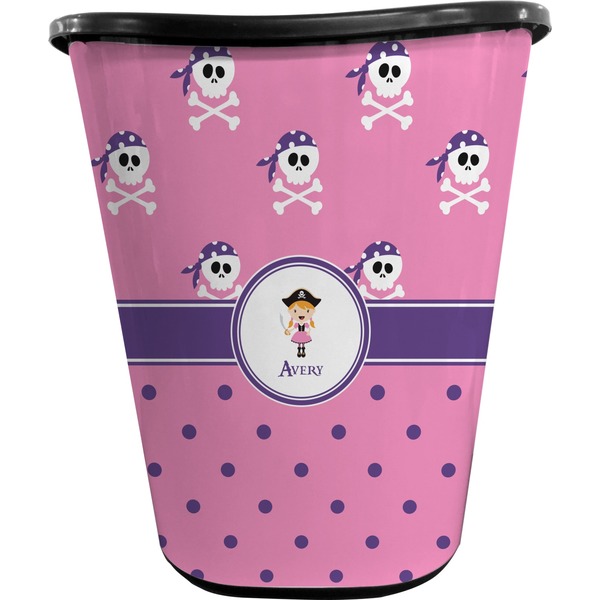 Custom Pink Pirate Waste Basket - Single Sided (Black) (Personalized)