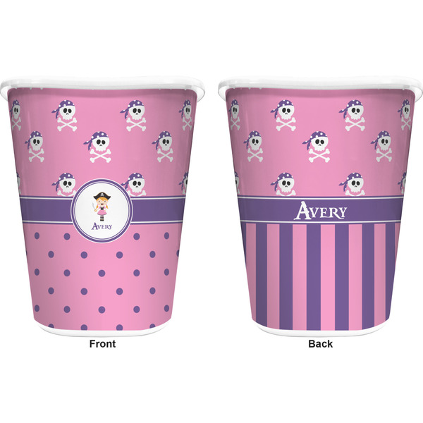 Pink Pirate Trash Can White - Front and Back - Apvl