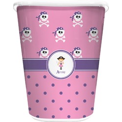 Pink Pirate Waste Basket - Single Sided (White) (Personalized)