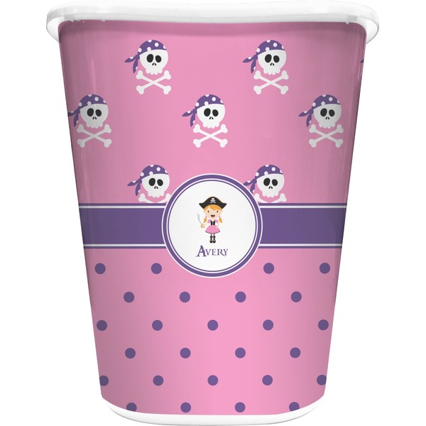 Custom Pink Pirate Waste Basket - Double Sided (White) (Personalized)