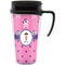 Pink Pirate Travel Mug with Black Handle - Front