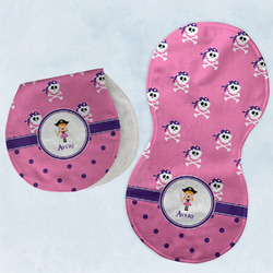 Pink Pirate Burp Pads - Velour - Set of 2 w/ Name or Text
