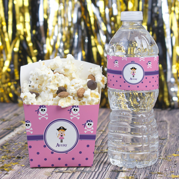 Pink Pirate Water Bottle Label - w/ Favor Box