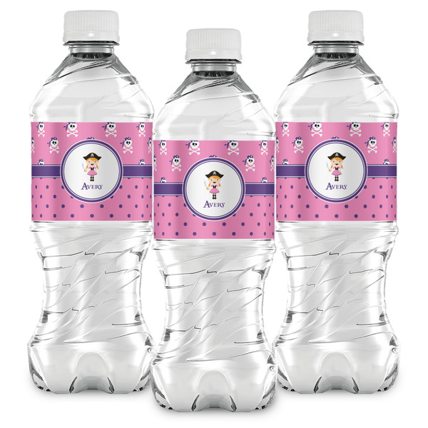Pink Pirate Water Bottle Labels - Front View