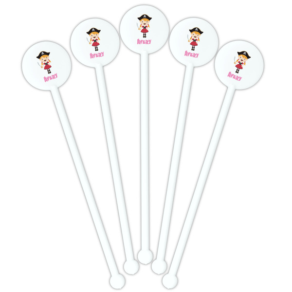 Pink Pirate White Plastic 5.5" Stir Stick - Fan View
