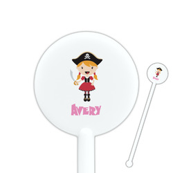 Pink Pirate 5.5" Round Plastic Stir Sticks - White - Double Sided (Personalized)