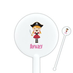 Pink Pirate 5.5" Round Plastic Stir Sticks - White - Single Sided (Personalized)