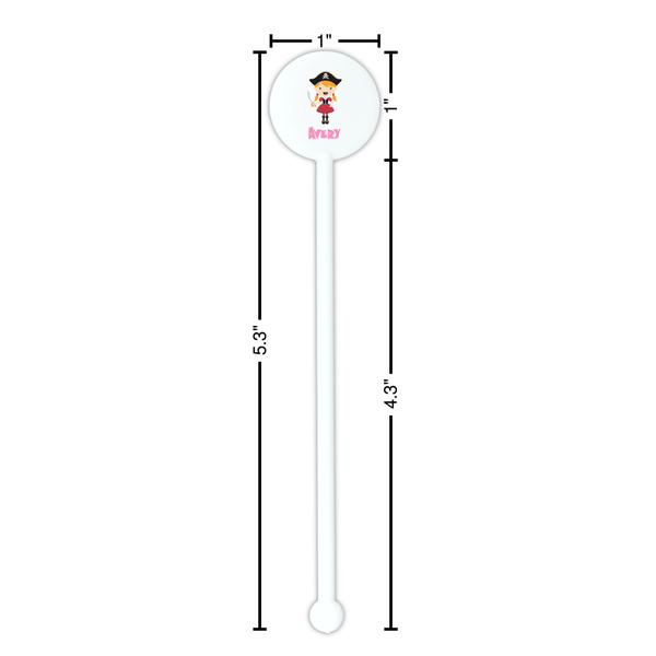 Pink Pirate White Plastic 5.5" Stir Stick - Round - Dimensions