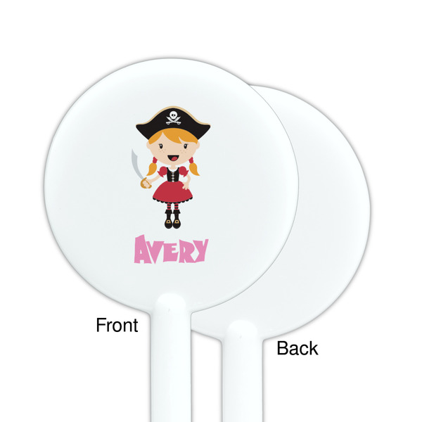 Pink Pirate White Plastic 5.5" Stir Stick - Single Sided - Round - Front & Back