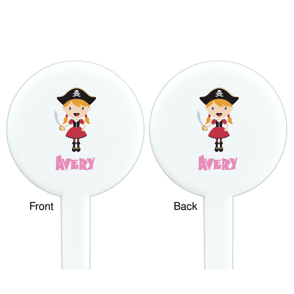 Pink Pirate White Plastic 7" Stir Stick - Double Sided - Round - Front & Back