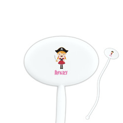 Pink Pirate 7" Oval Plastic Stir Sticks - White - Single Sided (Personalized)