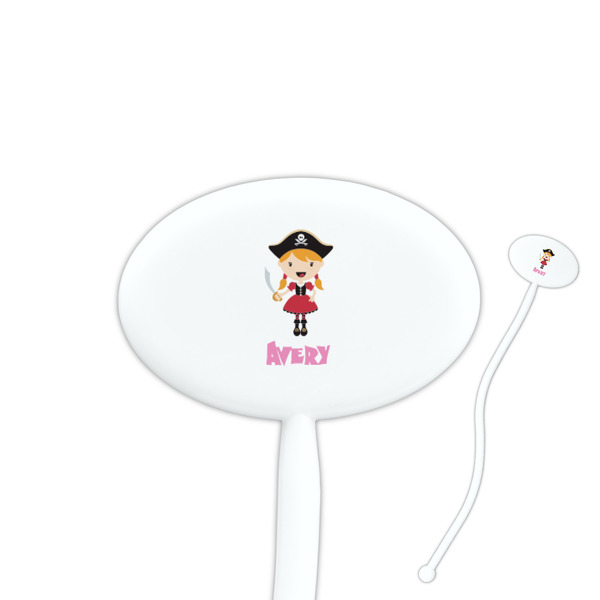 Custom Pink Pirate 7" Oval Plastic Stir Sticks - White - Double Sided (Personalized)